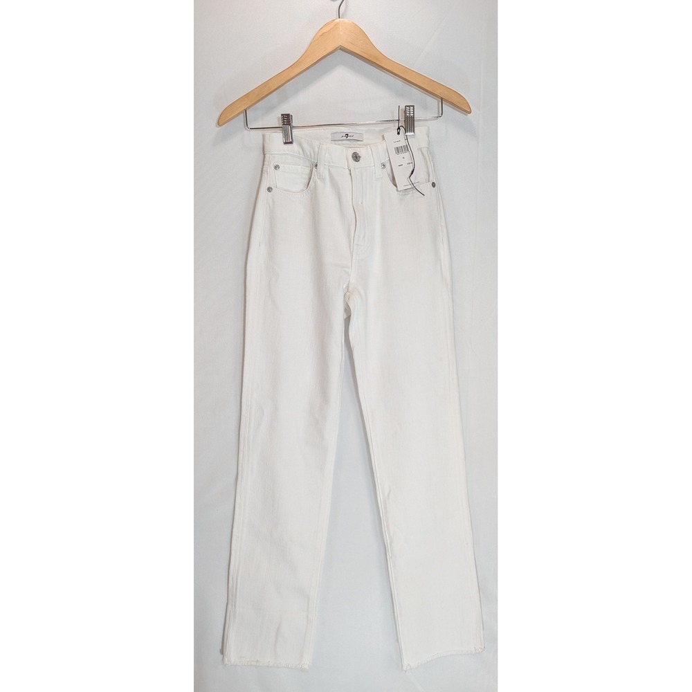 7 For All Mankind Womens High Waist Straight Leg White Jeans Raw Hem 23 NEW